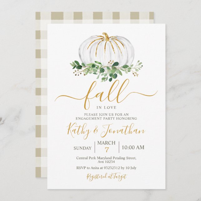 White Gold Pumpkin Engagement Party Invitation (Front/Back)