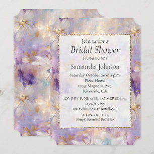White Gold Purple Blue Feminine Floral Invitation