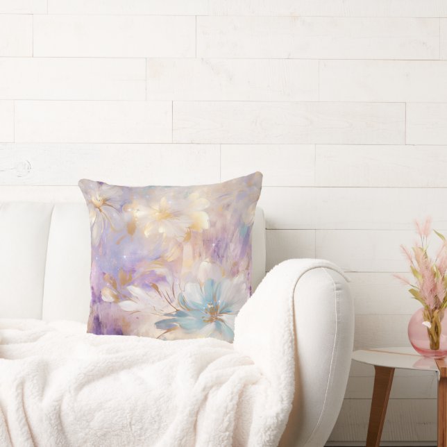 White Gold Purple Blue Floral Cushion (Couch)