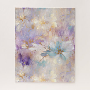 White Gold Purple Blue Floral Jigsaw Puzzle