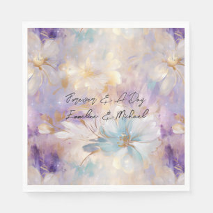 White Gold Purple Blue Floral Napkin