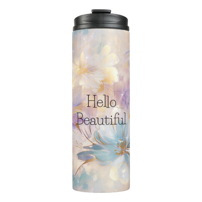 White Gold Purple Blue Floral Thermal Tumbler (Front)