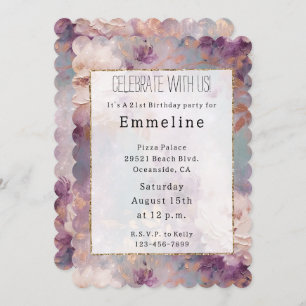 White Gold Purple Floral Invitation