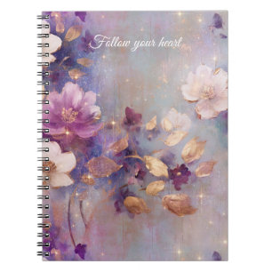 White Gold Purple Floral   Notebook