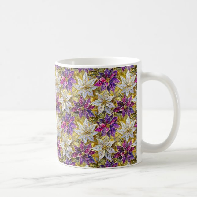 White Gold Purple Pink Christmas Poinsettias Coffee Mug (Right)