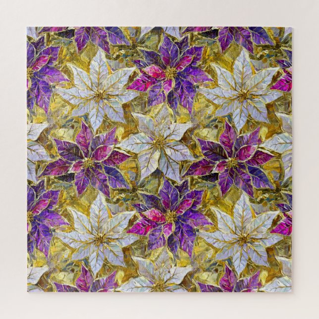 White Gold Purple Pink Christmas Poinsettias Jigsaw Puzzle (Vertical)