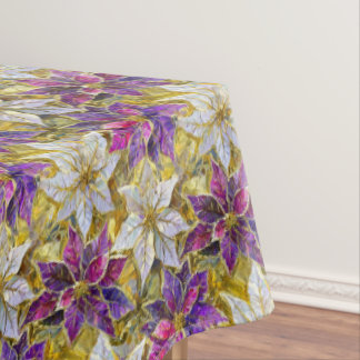 White Gold Purple Pink Christmas Poinsettias Tablecloth