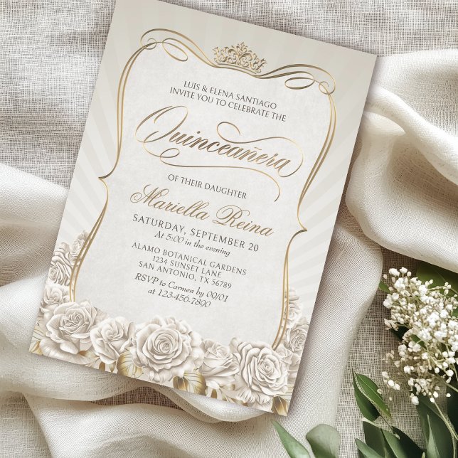 White Gold Quinceañera Invitation (Creator Uploaded)