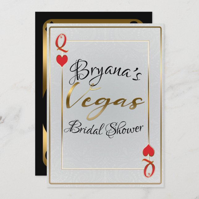 White Gold Red Queen of Hearts Vegas Bridal Shower Invitation (Front/Back)