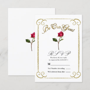 White & Gold Red Rose Beauty Wedding RSVP Reply  Invitation
