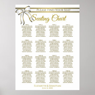 White & Gold Ribbon 16 Table Wedding Seating Chart