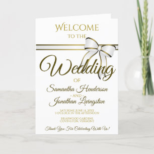 White & Gold Ribbon & Bow Wedding Program