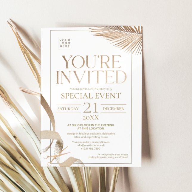 White Gold Ribbon Cutting Corporate Special Event  Invitation (White Gold Ribbon Cutting Corporate Special Event Invitation Card)