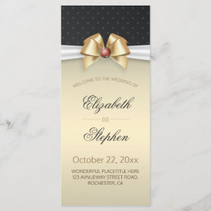 White & Gold Ribbon Red Diamond Wedding Program