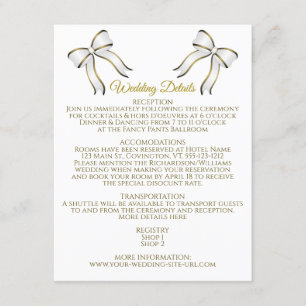 White & Gold Ribbon Wedding Details Enclosure Card