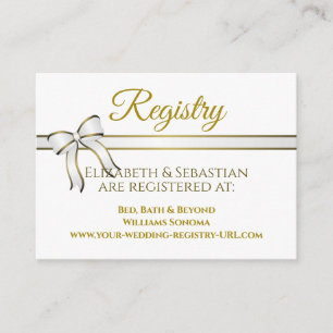 White & Gold Ribbon Wedding Registry Enclosure Card