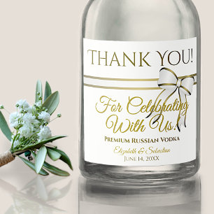 White & Gold Ribbon Wedding Thank You Liquor Bottle Label