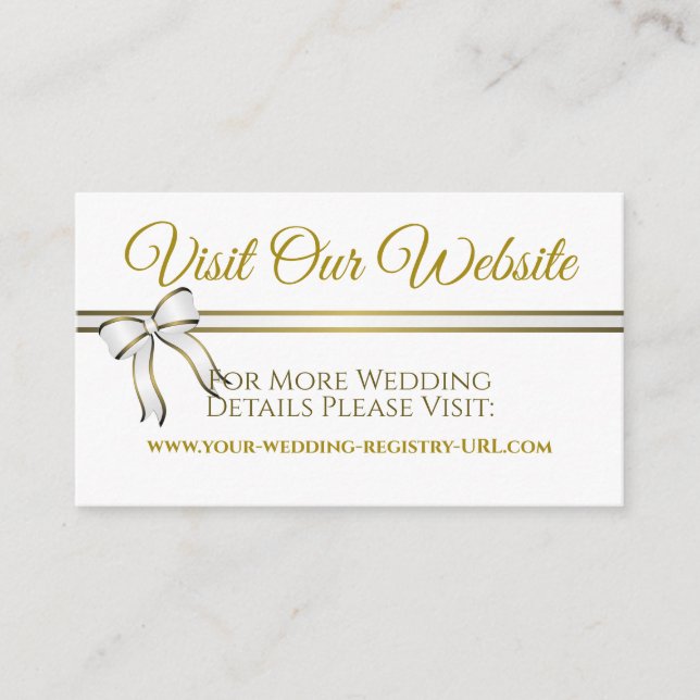 White & Gold Ribbon Wedding Website Enclosure (Front)