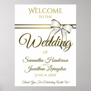 White & Gold Ribbon Wedding Welcome Sign