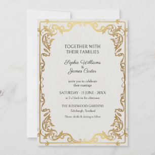 White Gold Rococo Scroll Wedding Invitation