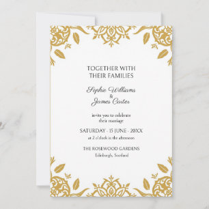 White Gold Rose Silhouette Wedding Invitation