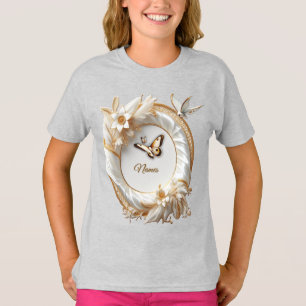 White Gold Roses, Champagne Silk & Butterflies T-Shirt