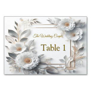 White Gold Roses, Champagne Silk & Butterflies Table Number