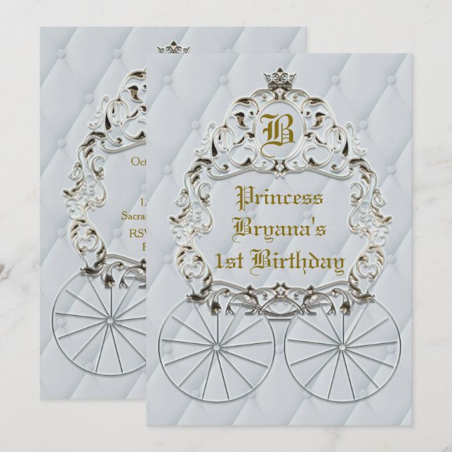 White Gold Royal Crown Carriage Party Invitations (Front/Back)