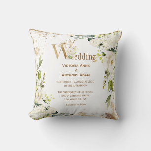 White Gold Rustic Floral Wedding Keepsake Cushion