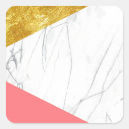 White Gold Salmon Marble Square Sticker