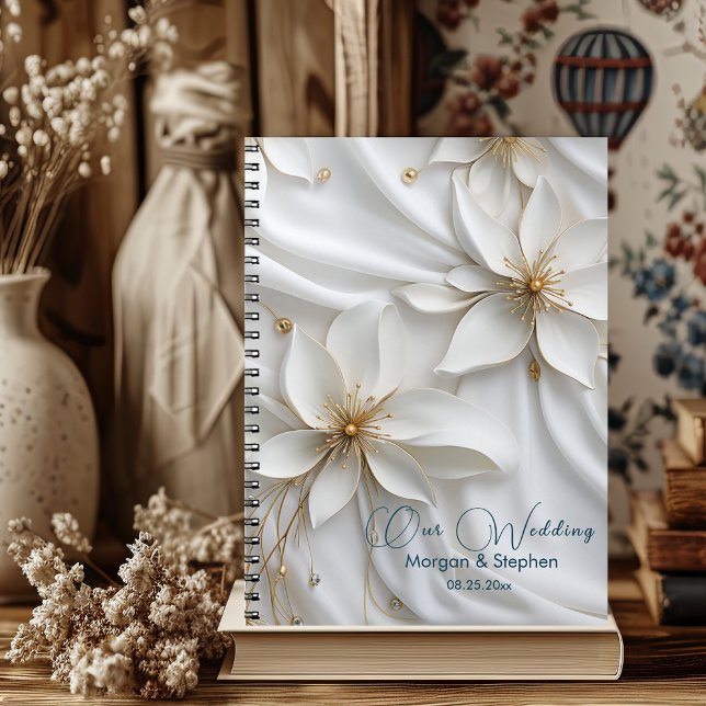White & Gold Satin Floral Wedding Planner Notebook (Creator Uploaded)