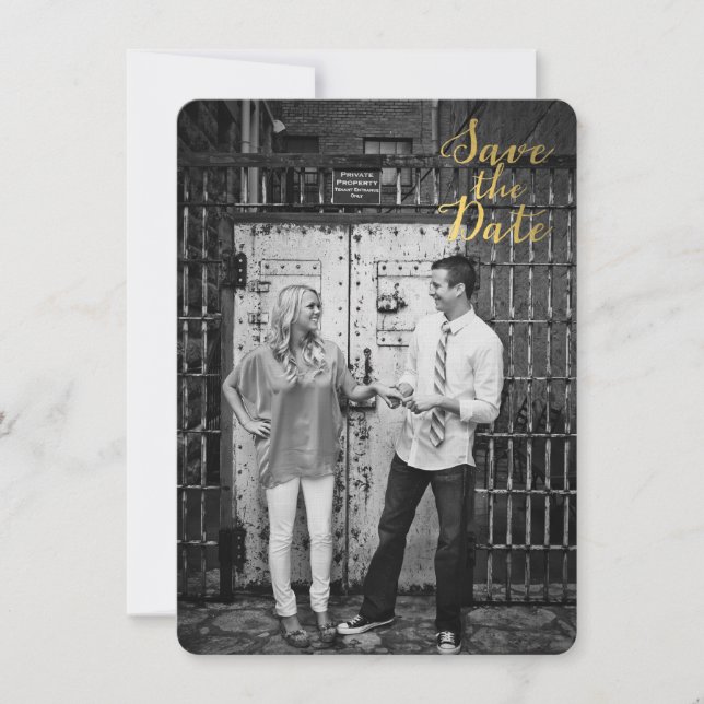 White & Gold Save the Date Cursive Typography Invitation (Front)
