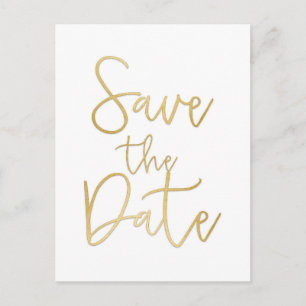 White & Gold SAVE THE DATE Modern Script Postcard