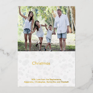 White Gold Script Bokeh Merry Christmas Photo Foil Holiday Card