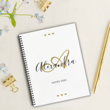 White Gold Script Initial Monogram Journal