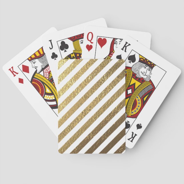 White & Gold Shiny Elegant Striped Playing Cards (Back)