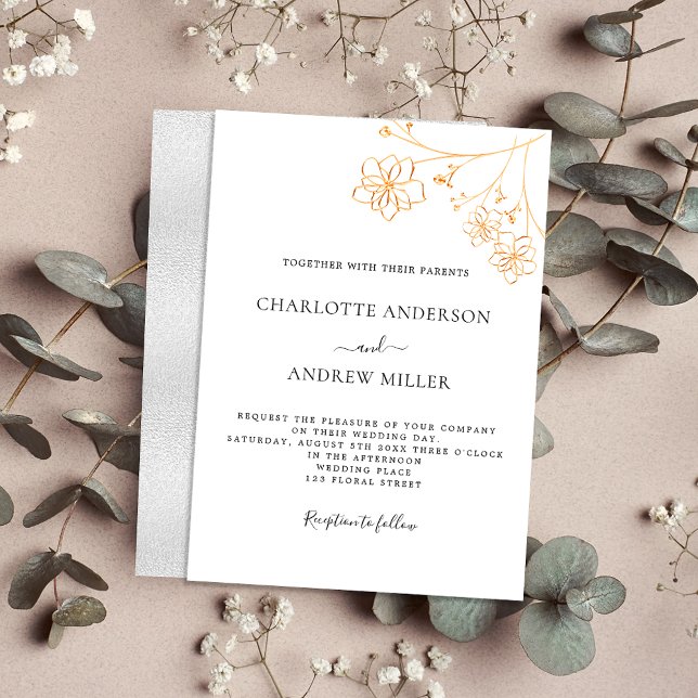 White gold silver floral elegant luxury wedding invitation (Creator Uploaded)