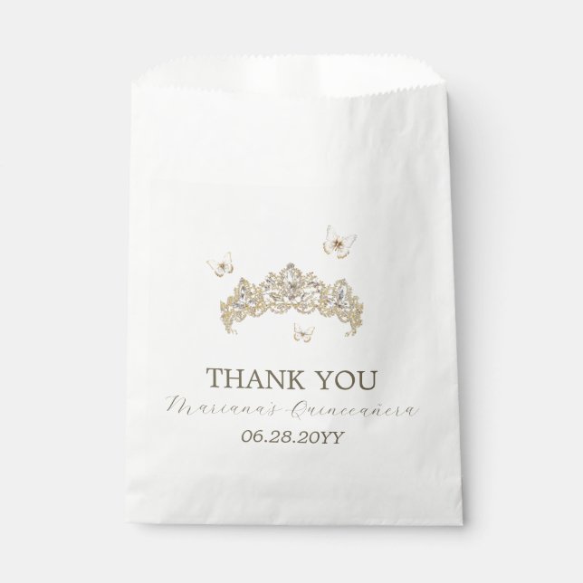 White Gold Silver Winter Florals Quinceañera Favour Bag (Front)