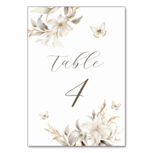 White Gold Silver Winter Florals Quinceañera Table Number