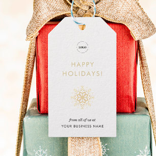 White Gold Snowflake Custom Business Company Logo Gift Tags