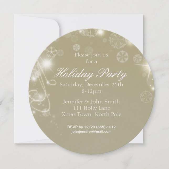White Gold Snowflake Holiday Winter Party Invitation (Front)