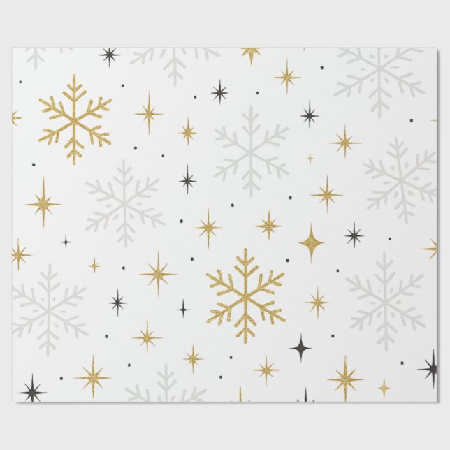 White & Gold Snowflake Sparkle Wrapping Paper  (Flat)