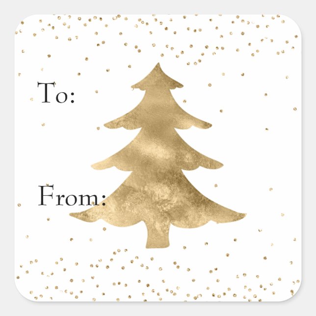 White Gold Sparkle Dots Christmas Tree   Square Sticker (Front)