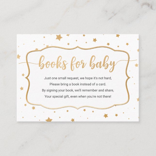 White gold star confetti book request card (Front)