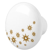 White &amp; Gold Starbursts Ceramic Knob