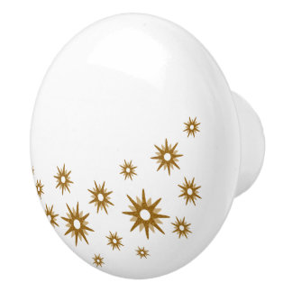 White & Gold Starbursts Ceramic Knob