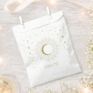 White & Gold Stars Celestial Sunburst Moon Wedding Favour Bag