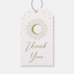 White & Gold Stars Celestial Sunburst Moon Wedding Gift Tags