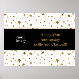 White/Gold Stars With Message/Photo Anniversary Po Poster