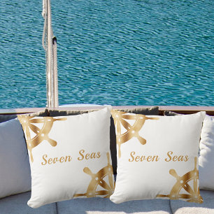 White gold steering wheels yacht boat name cushion